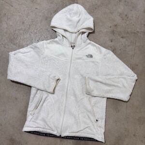 The North Face Womens Fleece Full Zip Hoodie Sweatshirt White Large ZIPPER BROKE
